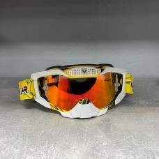 Очки кроссовые VEMAR эндуро/АТV ремешок с силиконовым покрытием, бело-желто-черные (зеркальное стекло), VM-1015A